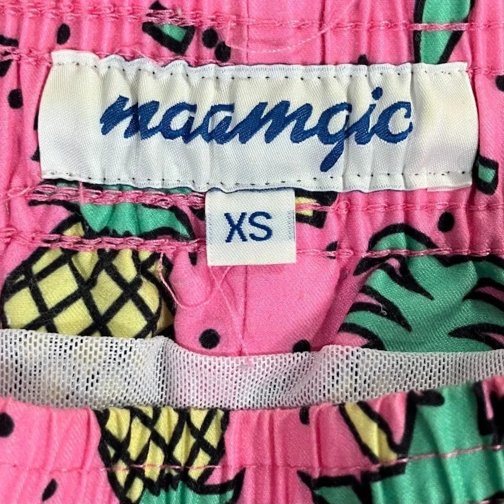 Maamgic Mens XS Pink Pineapple Palm Retro Swim Trunks Mesh Liner